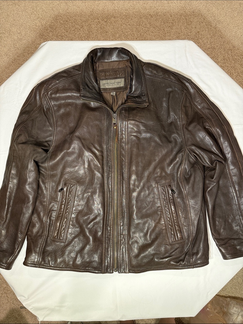 Marc New York Dark Brown Leather Bomber Jacket